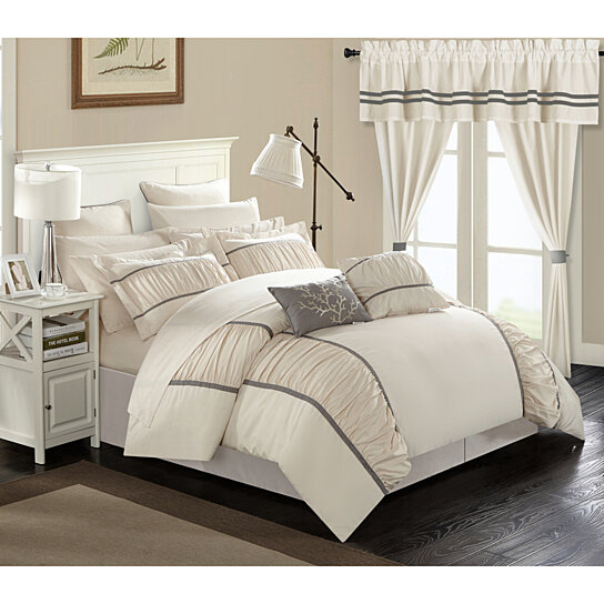 24 Piece Marian Complete Bedroom In A Bag Pinch Pleat Ruffled Designer Embellished Bed In A Bag Comforter Set