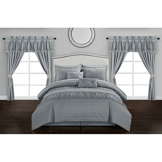 All sizes Hudson Blue Luxury 6-8 Piece Comforter Set Skirt Shams and Pillows 