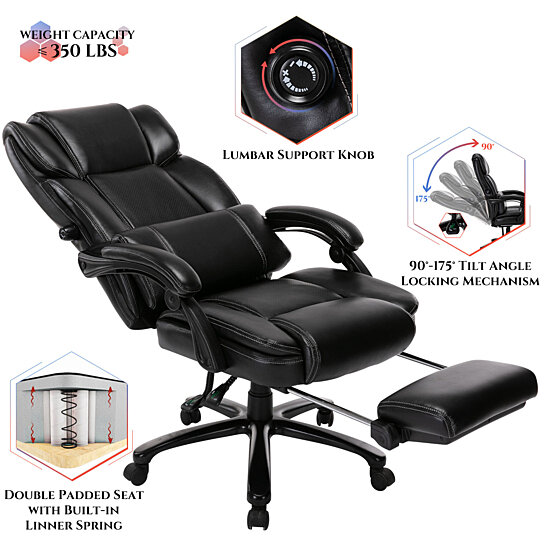 Buy Big And Tall Reclining Office Chair High Back Executive Computer Desk Chair With Adjustable Built In Lumbar Support Angle Recline Locking By Colamy On Dot Bo