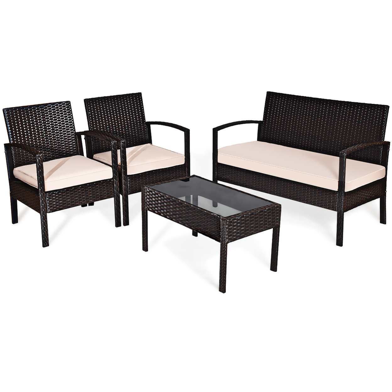 4 Pcs Rattan Sofa,Patio Outdoor, Pillows And Tea Table | eBay