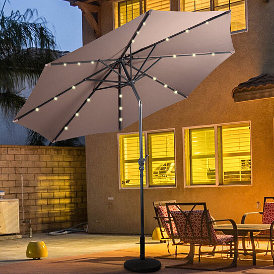 Buy Costway 10ft Patio Solar Umbrella Led Patio Market Steel Tilt W Crank Outdoor Tan By Costway On Dot Bo