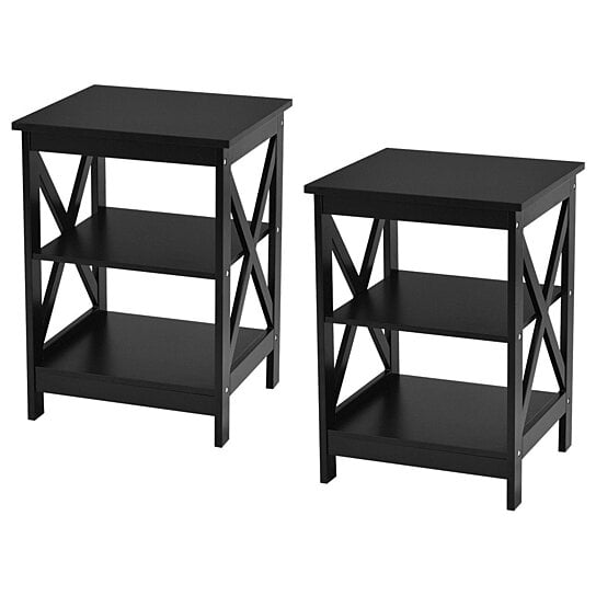 Buy Costway 2pcs 3 Tier Nightstand End Table Storage Display Shelf Living Room Furni Black By Costway On Dot Bo