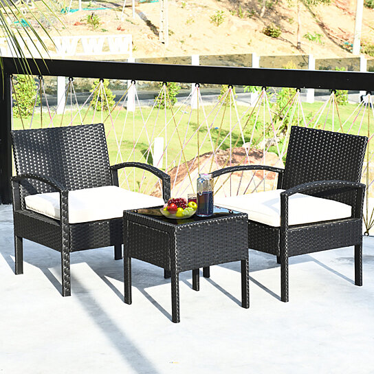 Buy Costway 3 Ps Outdoor Rattan Patio Furniture Set Backyard Garden Furniture Seat Cushioned By Costway On Dot Bo