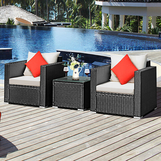 Buy Costway 3pcs Patio Wicker Furniture Set Conversation Rattan Sofa Set W Cushion Garden By Costway On Dot Bo