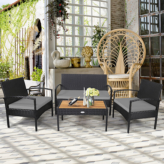 costway 4pcs patio rattan cushioned furniture set