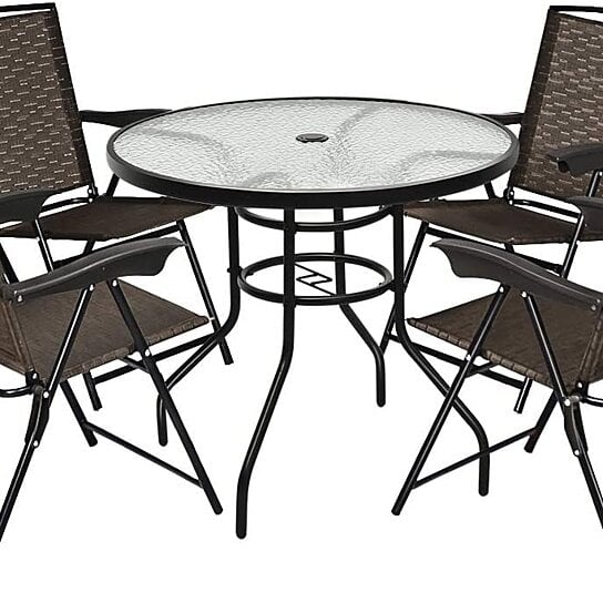 Buy Costway 5pcs Bistro Patio Furniture Set 4 Folding Adjustable Chairs Glass Table W Hole By Costway On Dot Bo