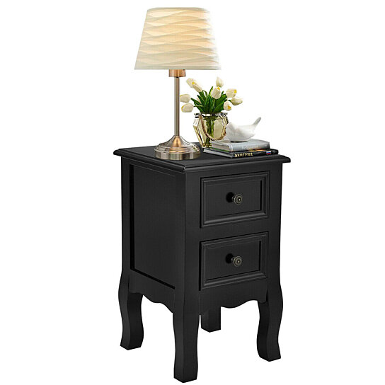 Buy Costway Black Night Stand W 2 Storage Drawers Wood End Accent Table By Costway On Dot Bo