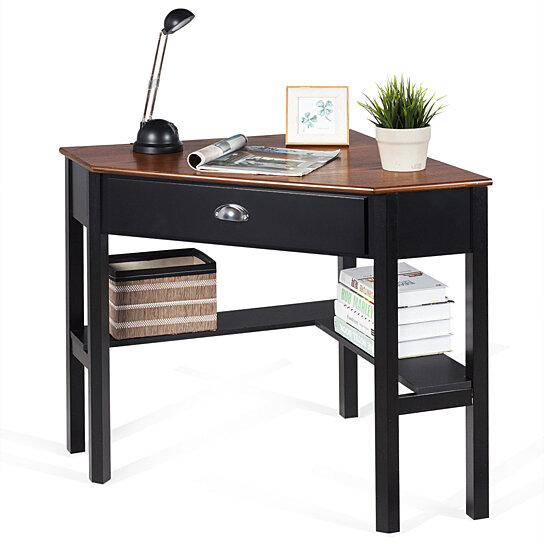 costway corner computer desk laptop writing table wood workstation