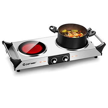 1800W Double Hot Plate Electric Countertop Burner Stainless Steel
