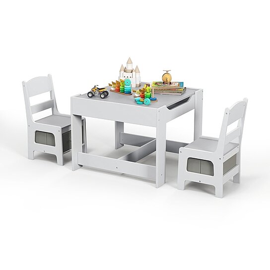 Buy Costway Kids Table Chairs Set With Storage Boxes Blackboard ...