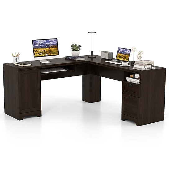 Buy Costway L Shaped Corner Computer Desk Writing Table Study