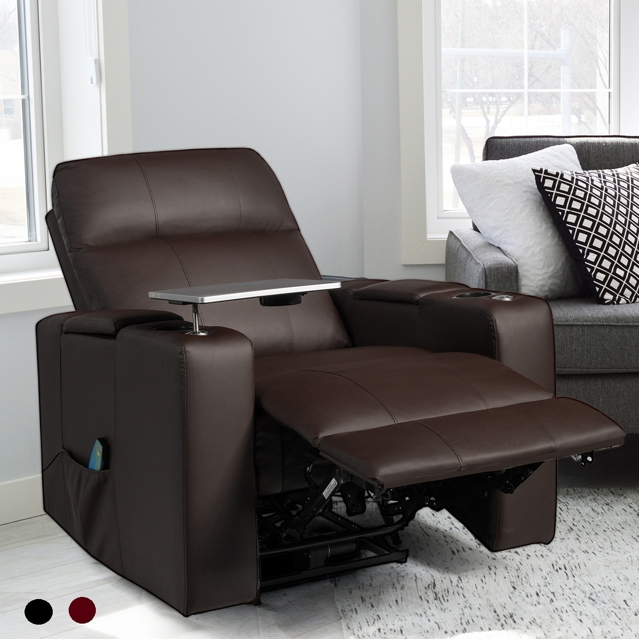 Costway Massage Recliner Chair Home Theater Seating w/Swivel Tray