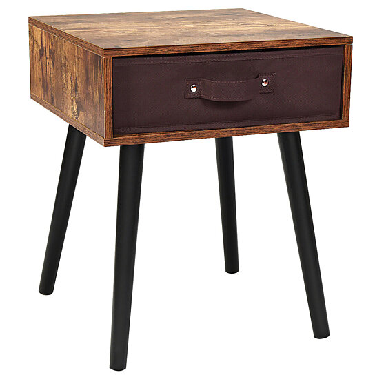 Buy Costway Mid Century Accent Bedside Table W Fabric Drawer Rustic Brown By Costway On Dot Bo