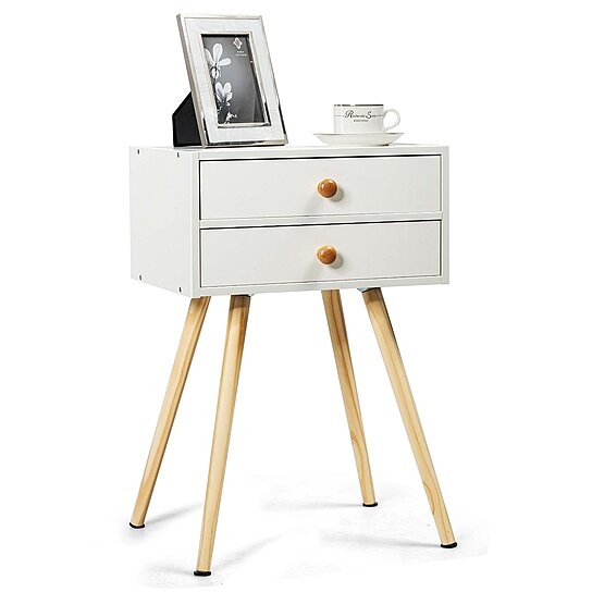 Buy Costway Mid Century Modern 2 Drawers Nightstand In White Sofa Side Table End Table By Costway On Opensky