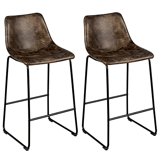 Set of 2 Contemporary Faux Suede & Metal Side Chair in Vintage Brown 