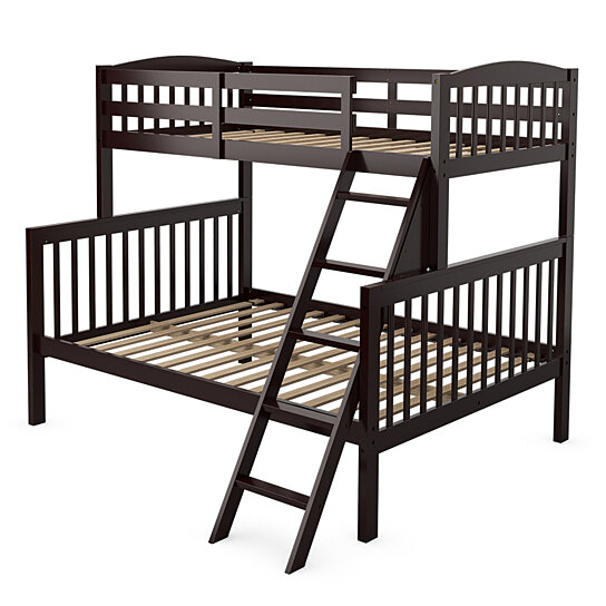 Buy Costway Twin Over Full Bunk Bed Rubber Wood Convertible With Ladder Guardrail Espresso Grey By Costway On Dot Bo