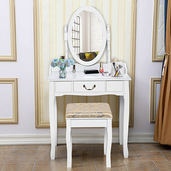 Buy Costway White Vanity Table Jewelry Makeup Desk Bench Dresser Stool By Costway On Dot Bo