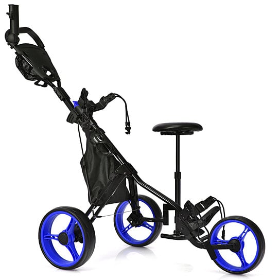 Buy Goplus Folding 3 Wheels Golf Push Cart W/Seat Scoreboard Adjustable ...