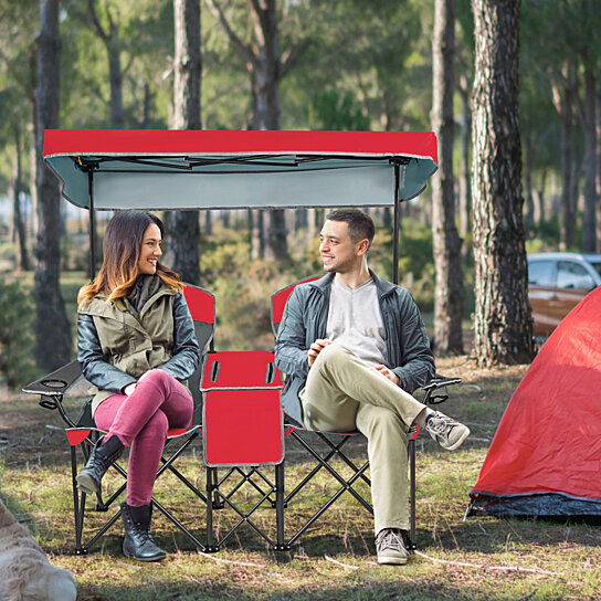Buy Goplus Portable Folding Camping Canopy Chairs w/ Cup Holder Cooler