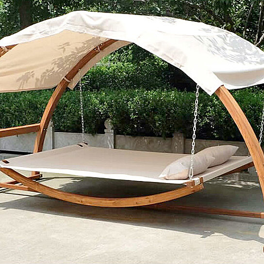 Buy HAMMOCK BED CANOPY ROOF 2 PERSON SWING Dual Wood Arches Deck