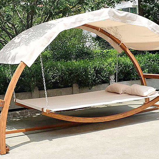 Buy SWING HAMMOCK BED CANOPY ROOF 2 PERSON Dual Wood Arches Deck