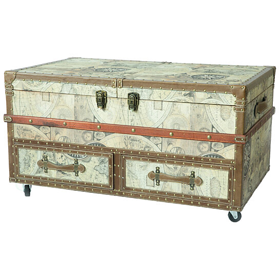 Buy Old World Map Print Coffee End Table And Wine Bar Trunk With Sliding Top And Drawers By Decorative Gift Gifts On Dot Bo