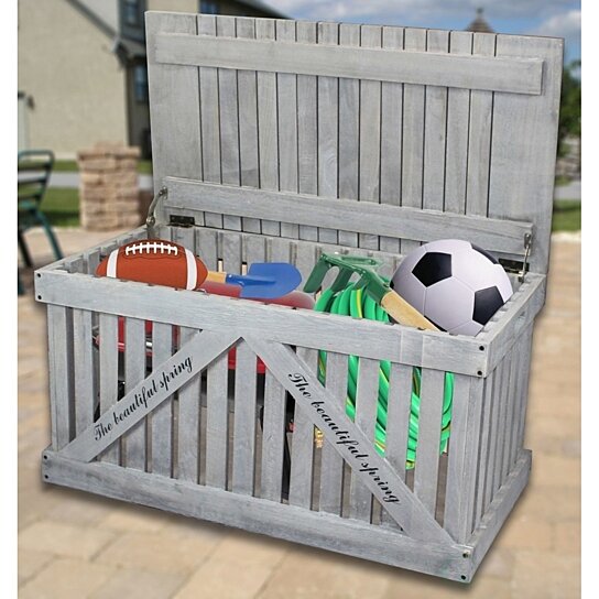 Buy Rustic Gray Wooden Outdoor Deck Box Patio Storage Trunk By