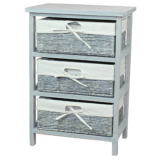 Buy Rustic Gray Wooden Storage Cabinet Chest With 3 Fabric Lined