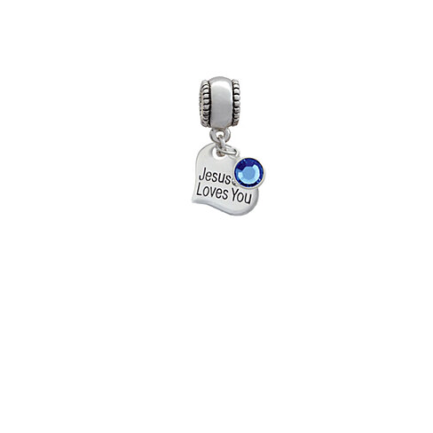 Small Jesus Loves You Heart Silver Plated Charm Bead with Crystal Drop ...