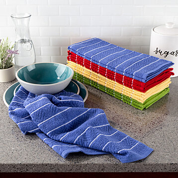 Lavish Home 100% Cotton 16 Pack Dish Wash Cloth or 8 Pack Hand Towel Set  Absorbent Kitchen Chevron Weave