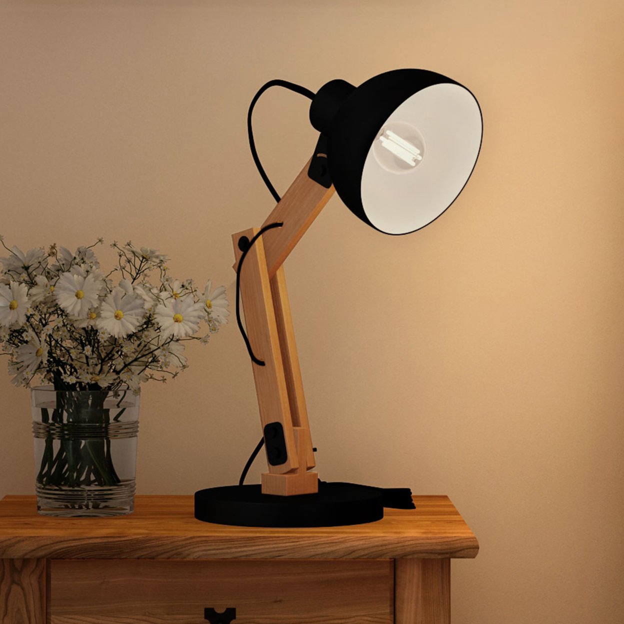 Buy Black Swing Arm LED Desk Lamp Wood Modern Adjustable Architect