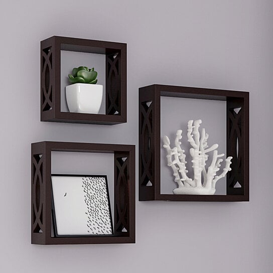 Buy Dark Brown Floating Shelves Open Cube Wall Shelf Set With Hidden Brackets 3 Sizes To Display Decor Photos By Destination Home On Dot Bo