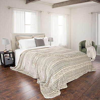 Lavish Home Fuzzy Warm Soft Blanket - Full/Queen - Grey/Beige