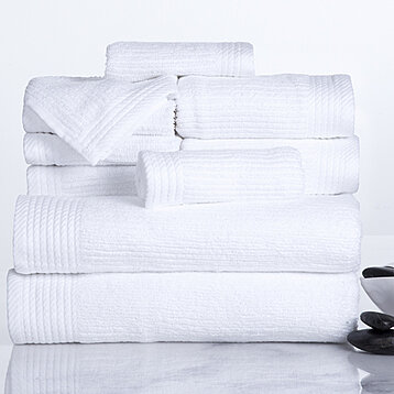 White Five Piece Plush Cotton Bath Towel Set
