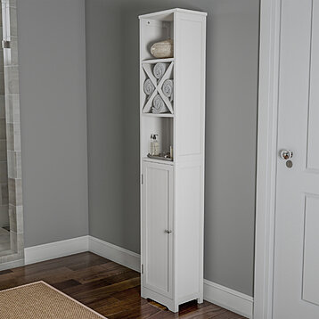 White Linen Tower Closet Bathroom Towel Storage Cabinet Tall Slim