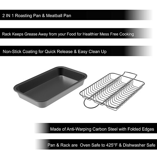 Buy Meatball Pan-2-in-1 Roaster With Removable Wire Rack Insert To 