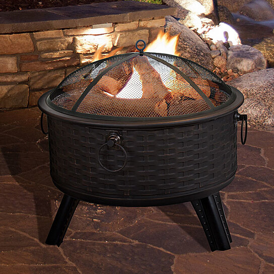 Buy Pure Garden 26 Round Woven Metal Fire Pit with Cover ...