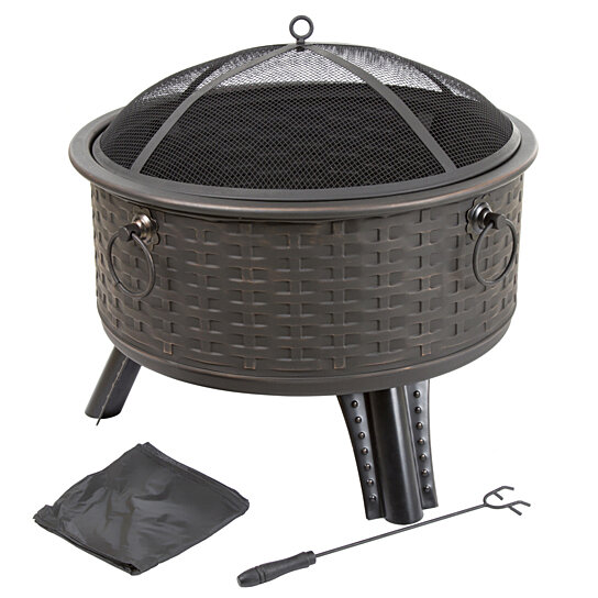 Buy Pure Garden 26 Round Woven Metal Fire Pit with Cover ...