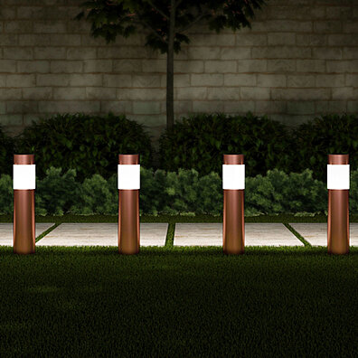 Solar Path Bollard Lights, Set of 6 Stainless Steel Outdoor Stake Lighting for Garden, Landscape, Yard, Driveway (Copper)