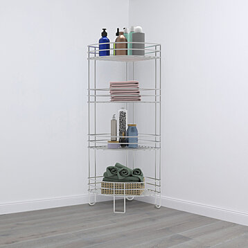 at Home Wood 4-Shelves Corner Grey Storage Stand