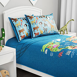 Twin XL Comforter Set World Map 2 Pillow Shams with Animals Kids Bedding 3 Pc Set Childs Room