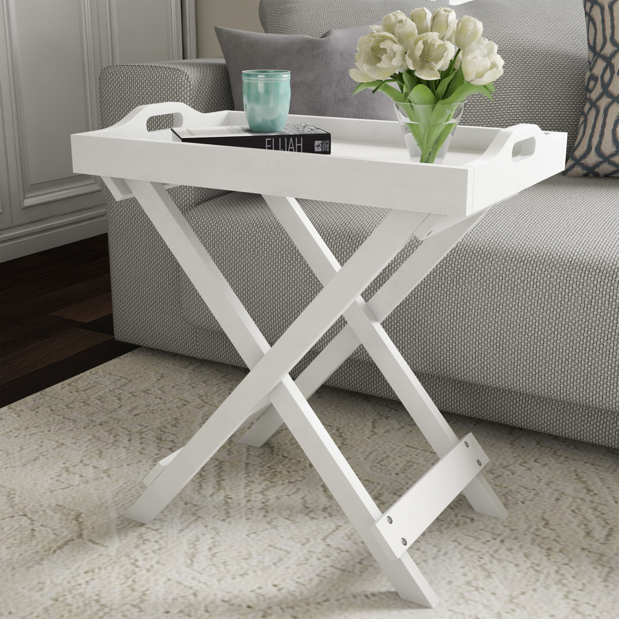 Buy White TV Tray End Table Folding Modern Wooden Decor Display and