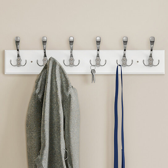 Buy White Wall Hook Rail Mounted Hanging Rack With 6 Hooks