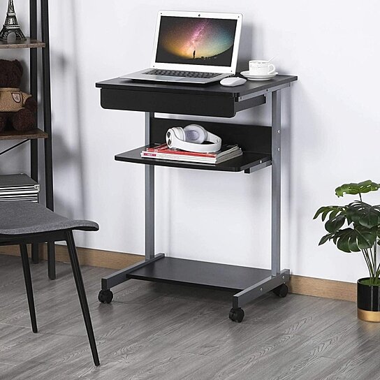 mobile rolling cart compact computer desk