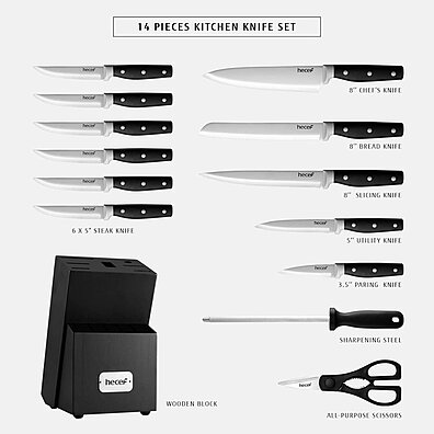 Wanbasion 16 Pieces Black Kitchen Knife Set Dishwasher Safe