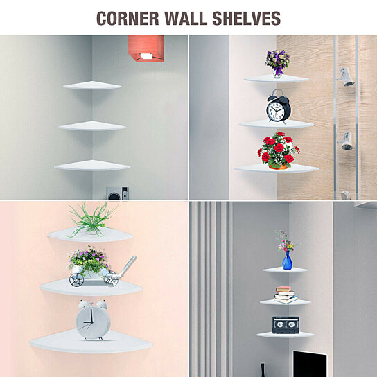3-Tier Corner Shelf Floating Wall Mount Shelves Storage Rack Display Decoration 
