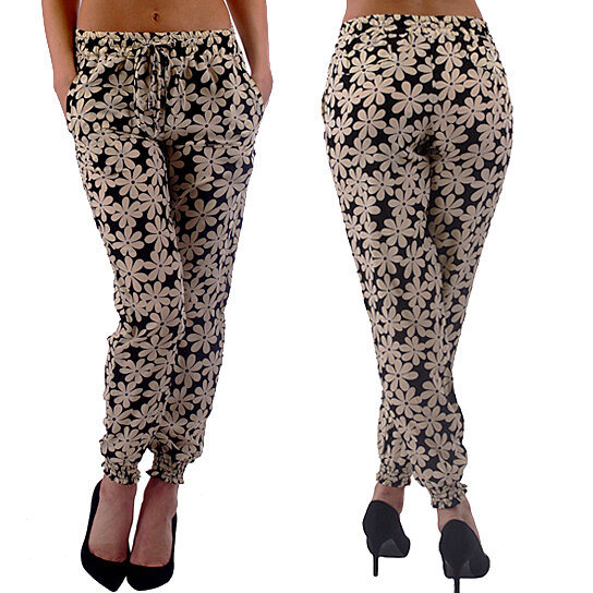 Buy Black & Cream Floral Print Harem Pants by Dinamit Jeans NYC on OpenSky