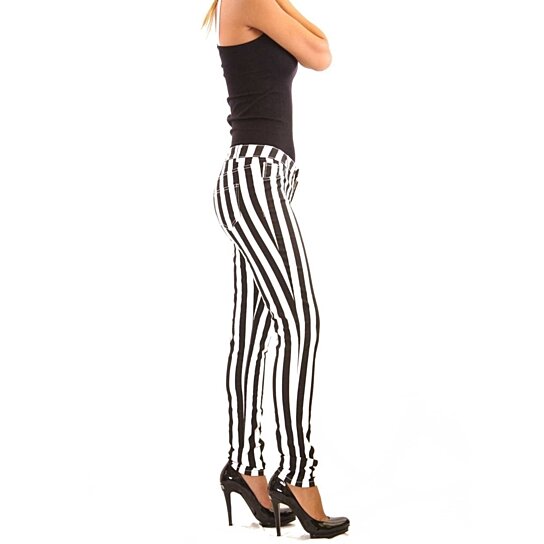 black and white vertical striped jeans