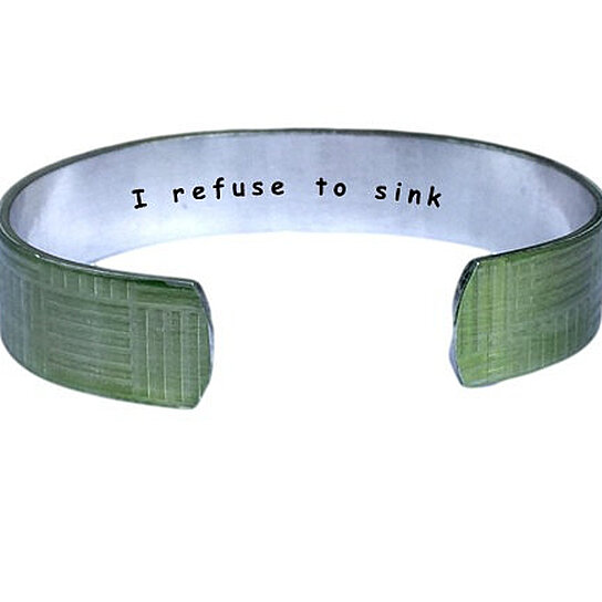 I Refuse To Sink Cuff Bracelet Personalized Jewelry Hand Stamped Yellow Geometric Aluminum