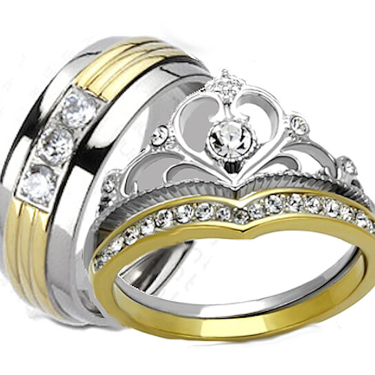 Buy His  Hers  Yellow Gold IP Crown Stainless Steel Men s 